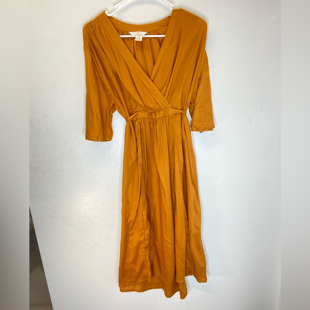Wrap Dress MIDI Bell 3/4 Sleeve Mustard Yellow 😍